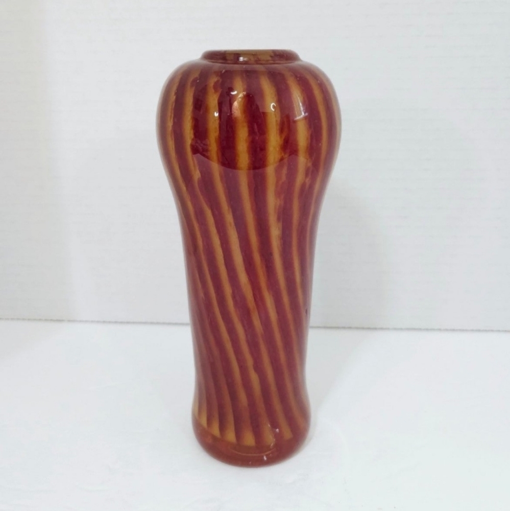 Handmade Blown Art Glass Vase Signed By Artist 7.75"
